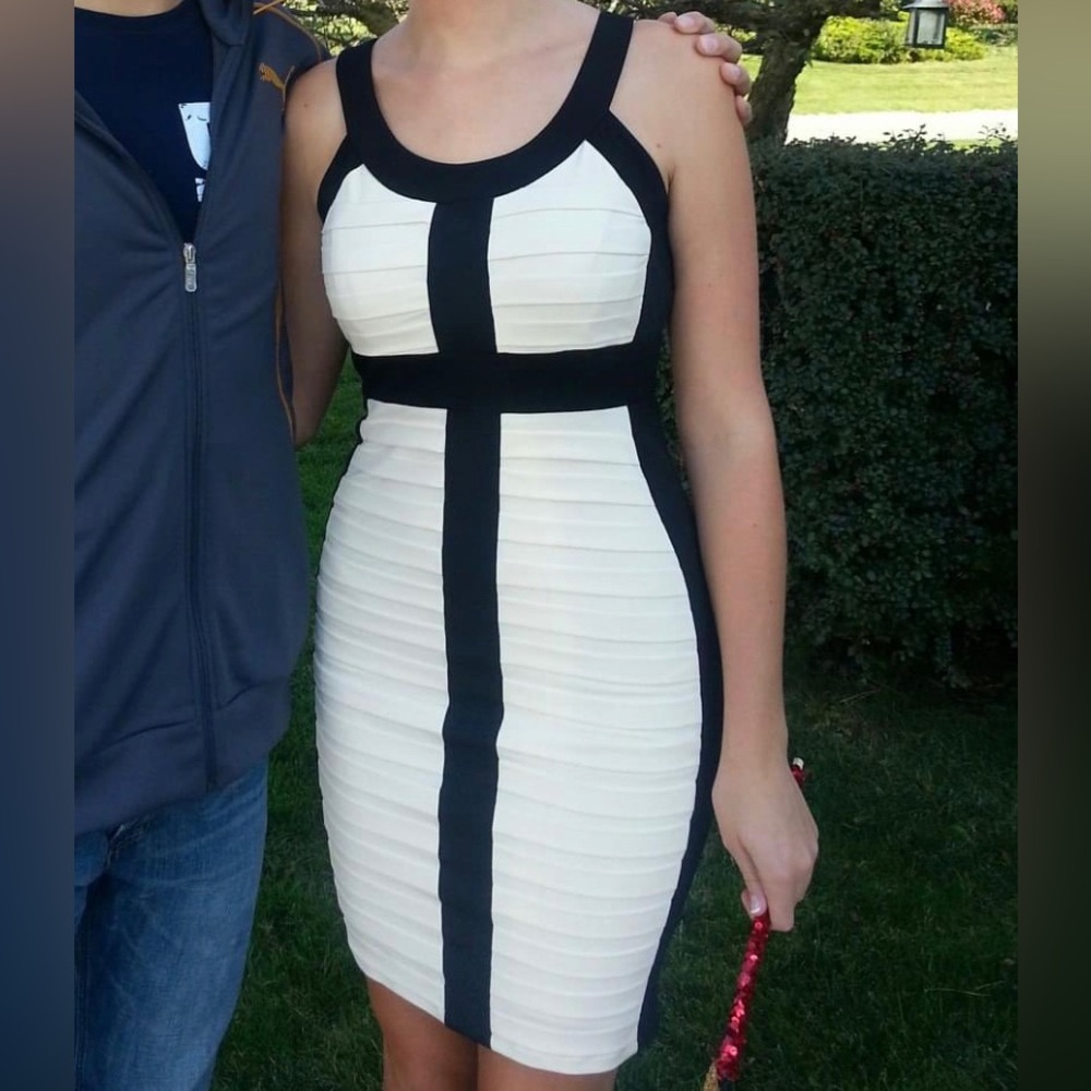 Cache Black and White Bandage Dress